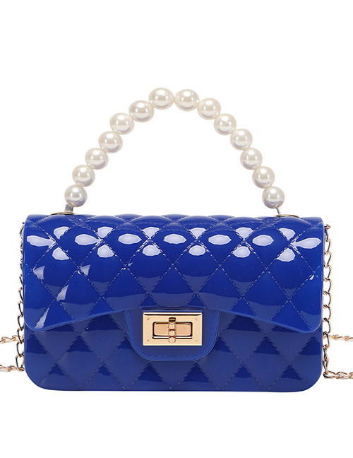 Fashion Pearl Blue Pvc Diamond Lock Flap Pearl Hand Messenger Bag