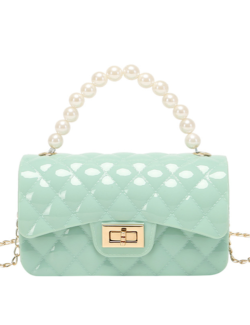 Fashion Pearl Light Green Pvc Diamond Lock Flap Pearl Hand Messenger Bag