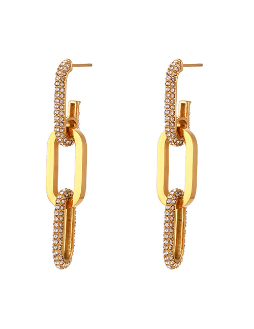 Fashion Gold And White Titanium Steel With Zirconium Chain Earrings