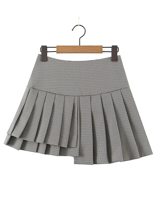 Fashion Houndstooth Asymmetric Houndstooth Skirt