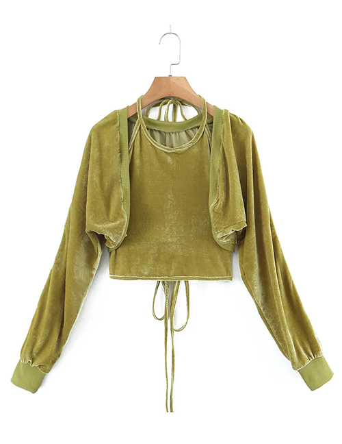 Fashion Olive Green Two-piece Polyester Lace-up Cardigan