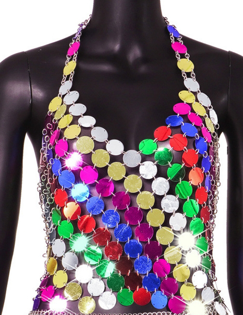 Fashion Colorful Top Multicolored Sequin Colorblock Camisole