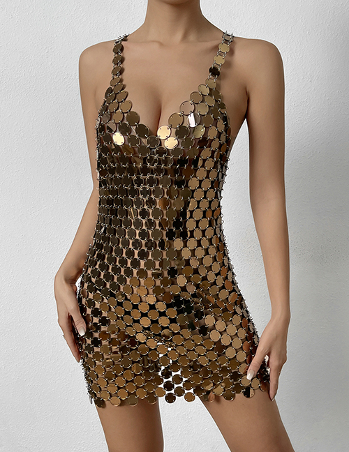 Fashion Brown Geometric Sequin V-neck Slip Dress