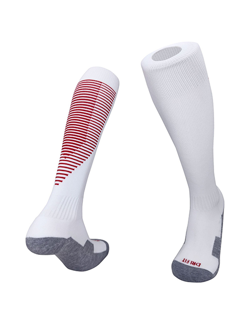 Fashion White/red Kids One Size Polyester Cotton Wear-resistant Long Tube Football Socks