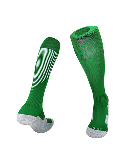 Fashion Grass Green/white Children's One Size Polyester Cotton Wear-resistant Long Tube Football Socks