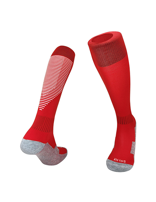 Fashion Red/white Kids One Size Polyester Cotton Wear-resistant Long Tube Football Socks