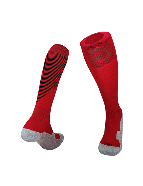 Fashion Red/black Kids One Size Polyester Cotton Wear-resistant Long Tube Football Socks