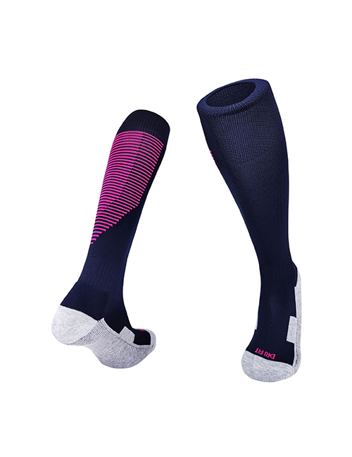 Fashion Sapphire Blue/pink Children One Size Polyester Cotton Wear-resistant Long Tube Football Socks
