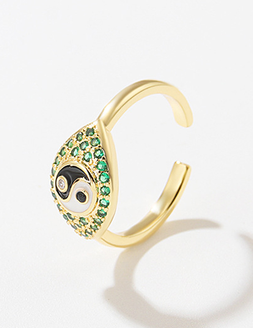 Fashion Green Tai Chi Ring Bronze Zirconium Oil Tai Chi Eye Open Ring