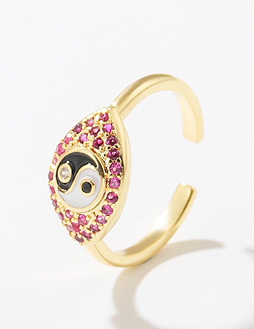 Fashion Red Tai Chi Ring Bronze Zirconium Oil Tai Chi Eye Open Ring