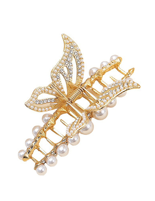 Fashion Butterfly Gold Metal Diamond Butterfly Pearl Grabber