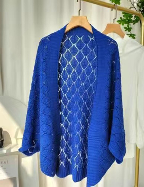 Fashion [blue] Hollow Knit Cardigan Shawl Wool Knitted Cutout Cardigan