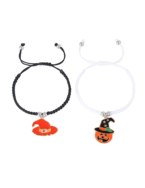 Fashion Flat Knot Halloween Black And White E Section Cord Braided Oil Pumpkin Wizard Hat Bracelet Set
