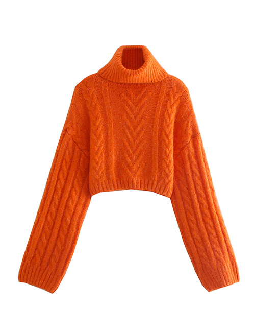 Fashion Orange Polyester Knit Turtleneck