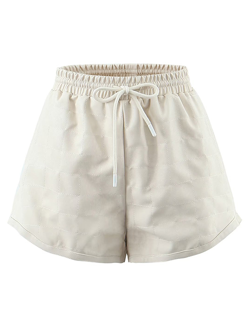 Fashion M Beige Leather Check Lace-up Shorts