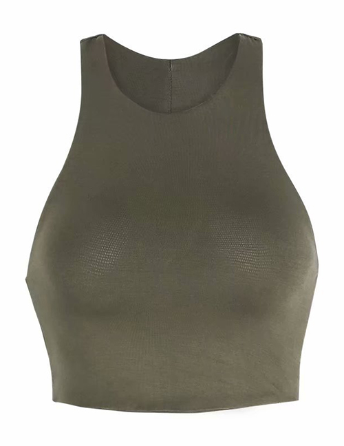 Fashion Armygreen Solid Color Racer Top