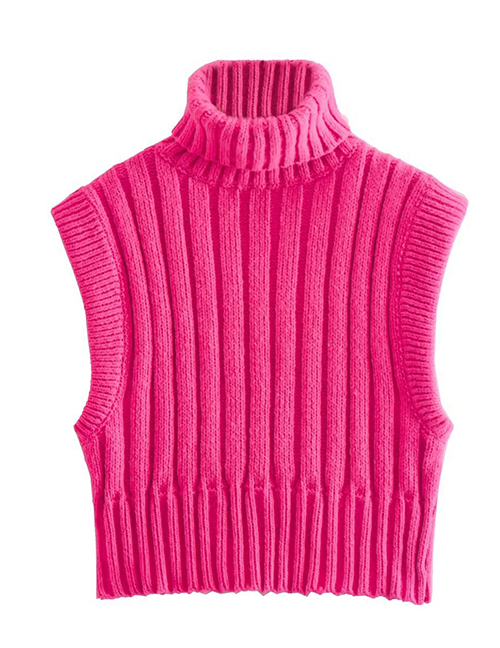 Fashion Rose Red Turtleneck Knitted Sweater