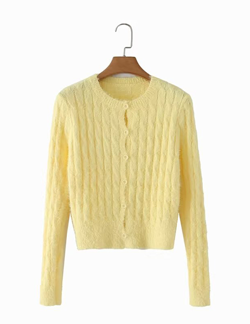 Fashion Yellow Twist Knit Single Breasted Cardigan
