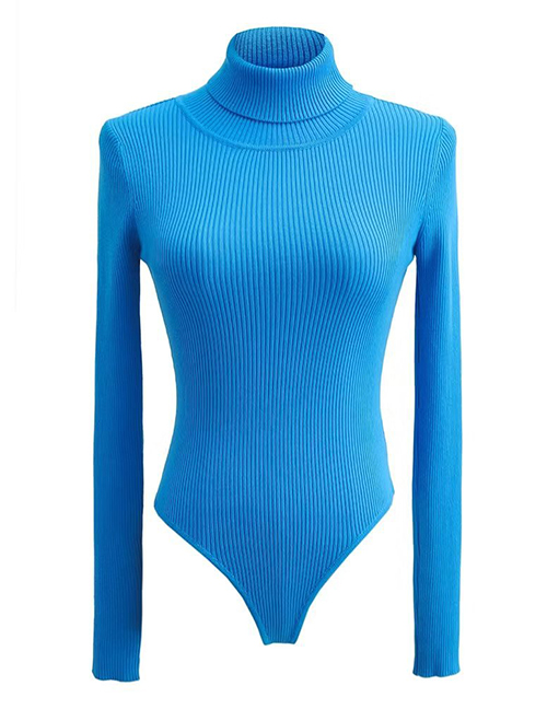 Fashion Blue Turtleneck Knitted Jumpsuit