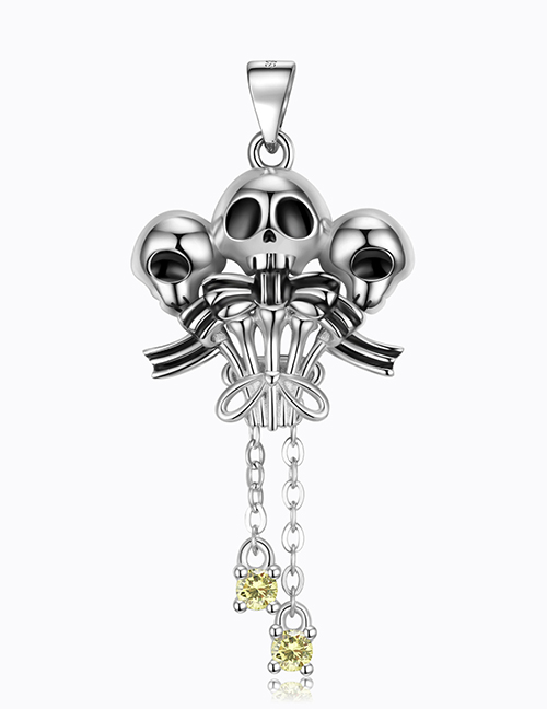 Fashion Skeleton Sterling Silver Diamond Tassel Three Sided Skull Ornament Accessory