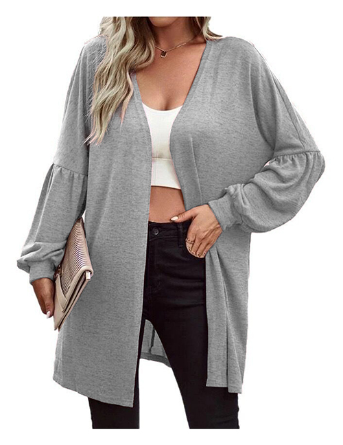 Fashion Grey Solid Color Knitted Cardigan Jacket