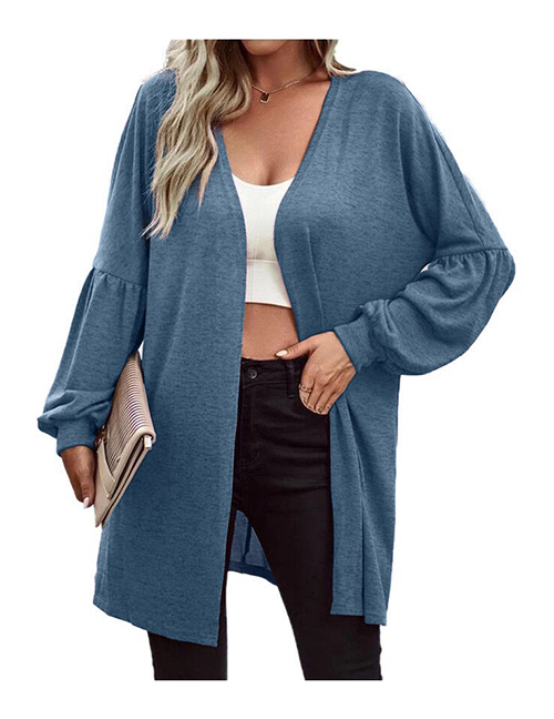 Fashion Sky Blue Solid Color Knitted Cardigan Jacket
