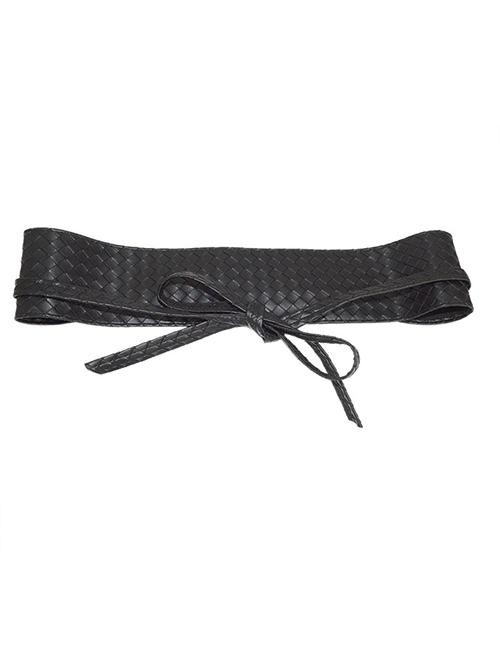 Fashion Black Faux Leather Ribbon Belt Belt
