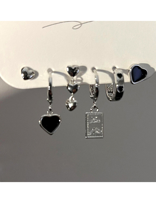 Fashion Silver Alloy Heart Square Geometric Earrings Set