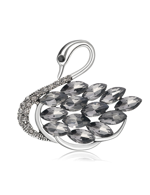 Fashion Silver Alloy Diamond Swan Brooch