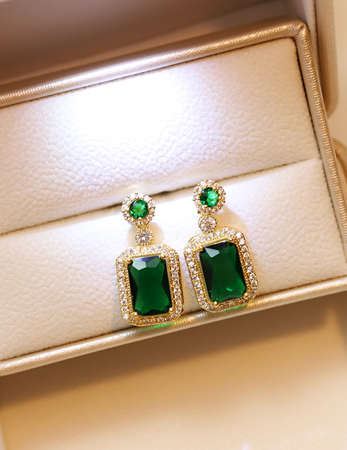 Fashion Emerald Stud Earrings Square Zirconium Drop Earrings In Titanium Steel