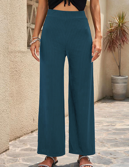 Fashion Blue Polyester Wide-leg Straight-leg Trousers