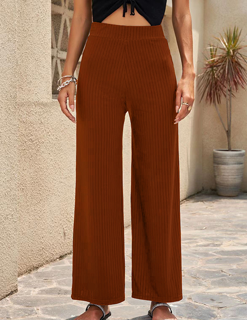 Fashion Brown Polyester Wide-leg Straight-leg Trousers