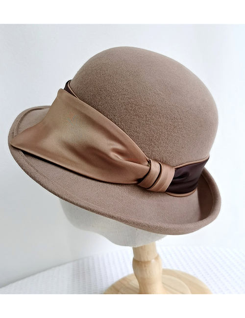 Fashion Camel Cuffed Wool Bucket Hat With Bow