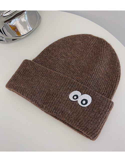 Fashion Dark Brown Eye-embroidered Knitted Beanie Hat