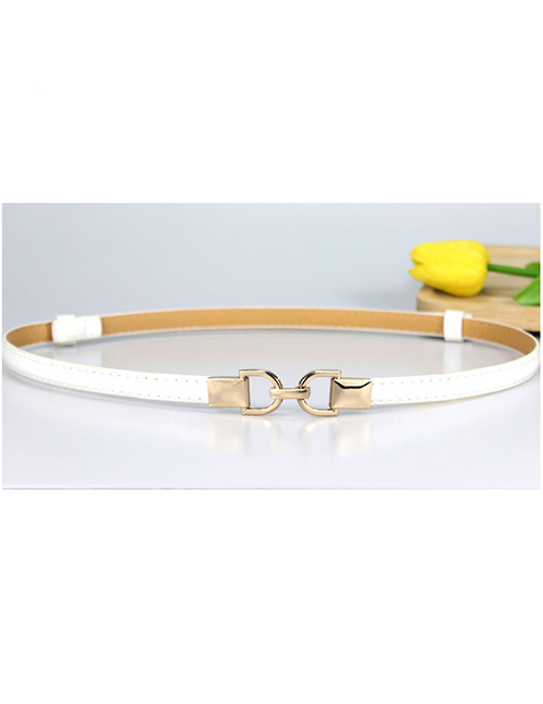 Fashion White Faux Leather Metal Buckle Thin Belt