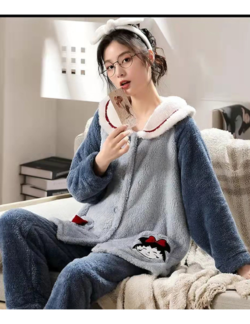 Fashion Blue Sleeping Beauty Suit Flannel Cartoon Pajama Set