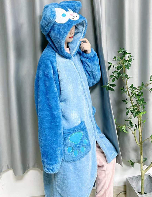 Fashion Blue Flannel Cartoon Pajama Set