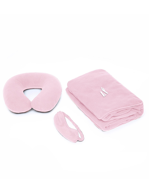 Fashion Pink Fleece Neck Pillow Eye Mask Blanket Set  Polar Fleece