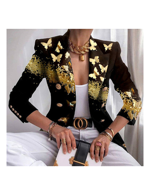 Fashion 5# Geometric-print Paneled Double-breasted Blazer