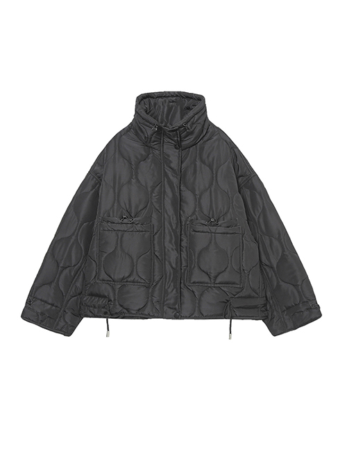Fashion Black Cotton Quilted Stand Collar Jacket
