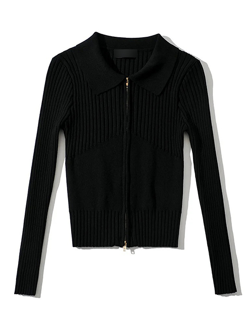 Fashion Black Lapel Knit Cardigan Jacket