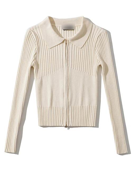 Fashion Creamy-white Lapel Knit Cardigan Jacket