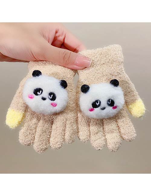 Fashion 6# Khaki Woolen Knitted Cartoon Panda Gloves