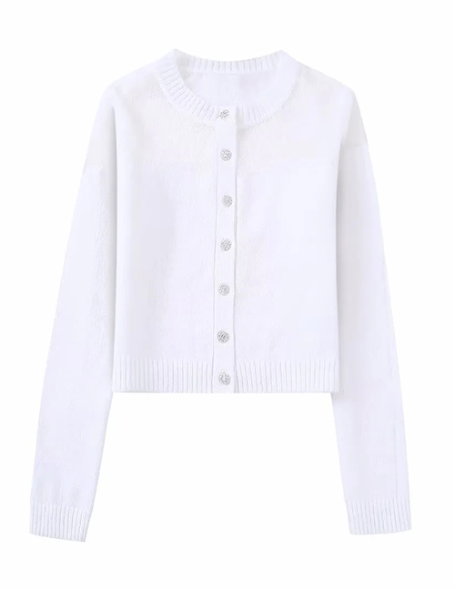 Fashion White Knitted Button-down Cardigan