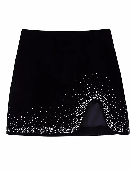 Fashion Black Shiny Velvet Semi-ruffled Skirt