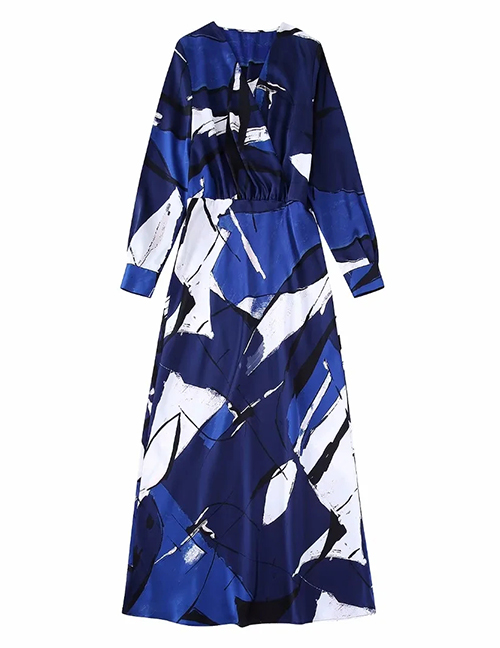 Fashion Blue Printed Swing Dress