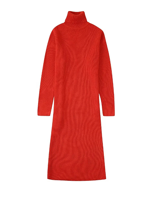 Fashion Red Turtleneck Knitted Dress