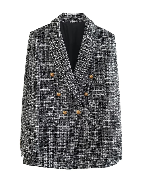 Fashion Grey Woven Textured Double-breasted Blazer