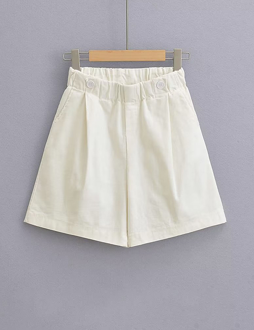 Fashion White Cotton Crinkled High-rise Wide-leg Shorts