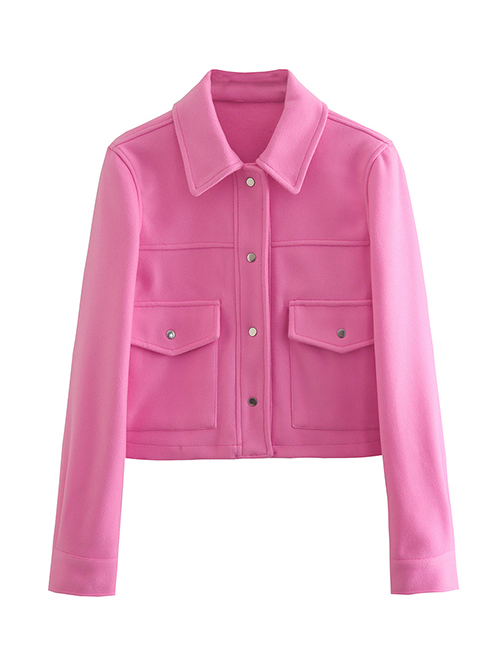Fashion Pink Solid Lapel Button Jacket